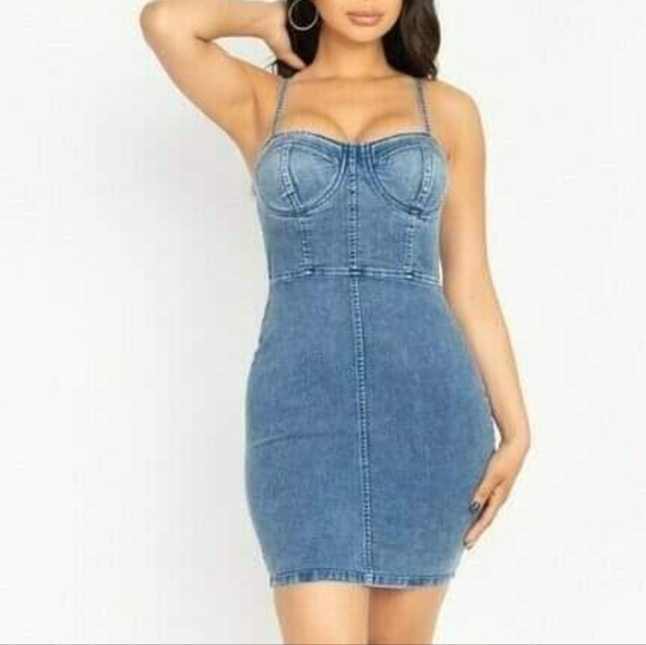 Dark Wash Camisole Denim Bustier Mini Dress with Stretch - Picture 5 of 12